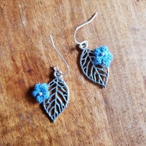 Handmade Crochet Blue Mini Lace Flower Earrings